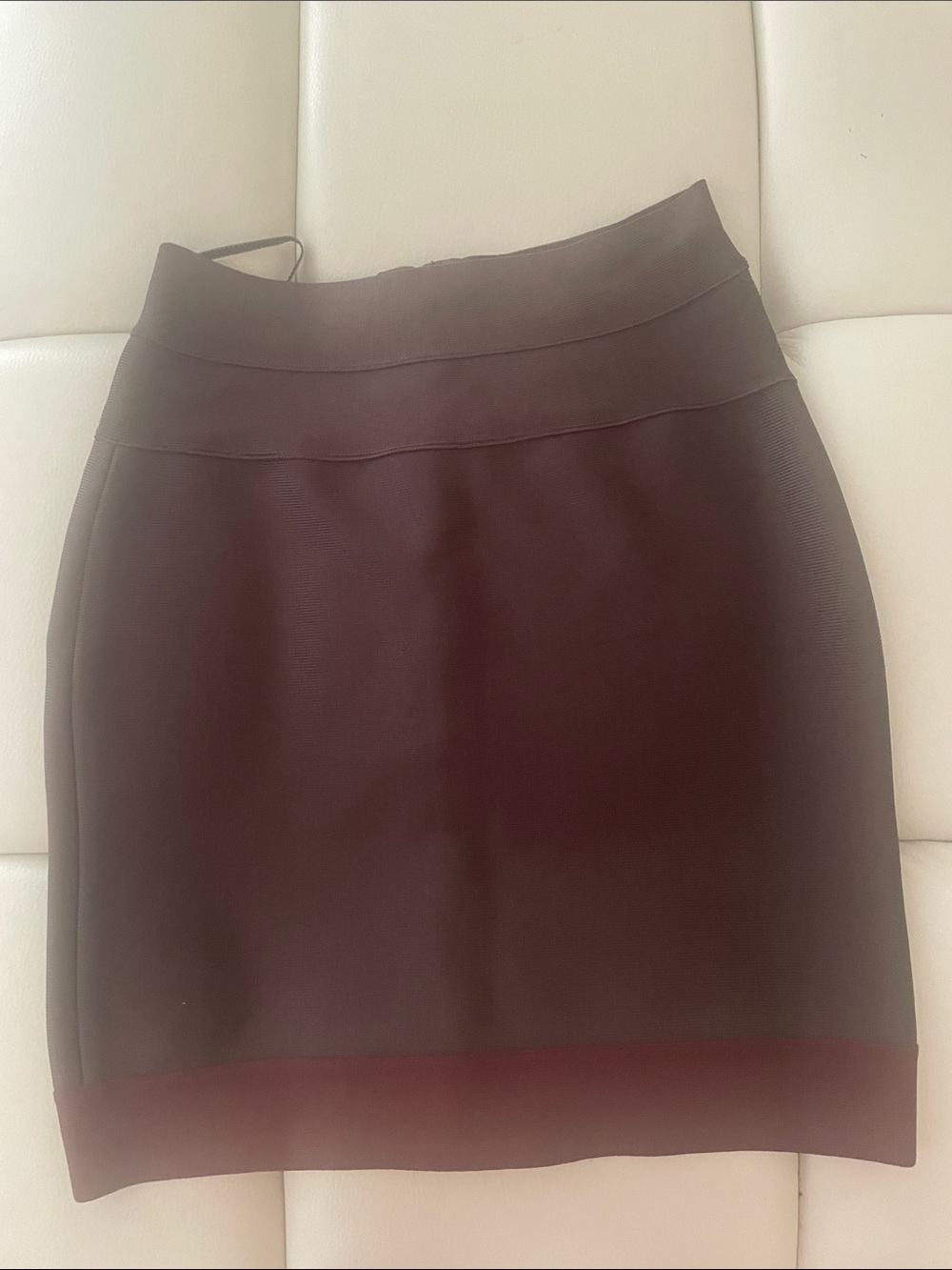 Authentic Herve Leger Dark Brown Knit Pencil Skirt with Band Hem size S